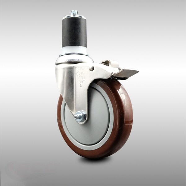 Service Caster 5 Inch 316SS Maroon Poly Swivel 1-7/8 Inch Expanding Stem Caster Lock Brake SCC SCC-SS316TTLEX20S514-PPUB-MRN-178 - main